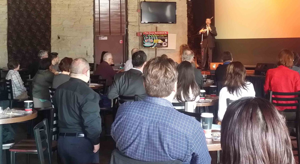 Brad Woody speaking to the Fox Valley Business Network